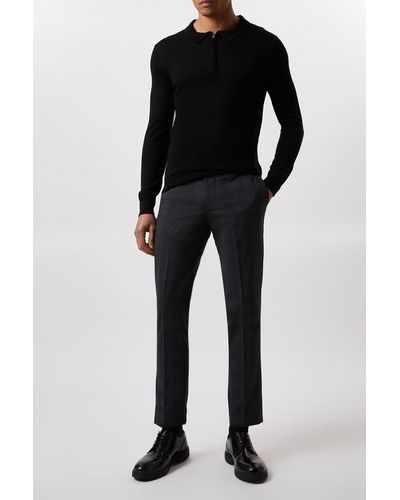 Burton Slim Fit Charcoal Check Smart Trousers - Black