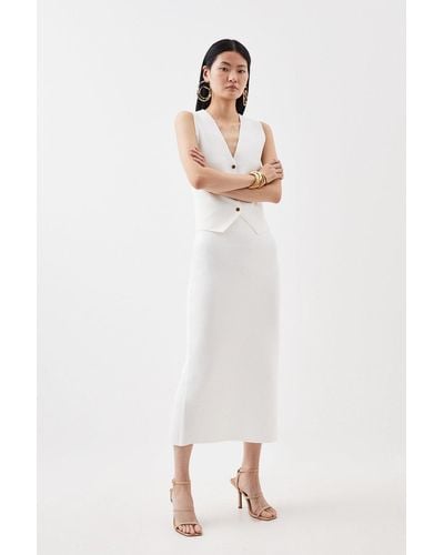 Karen Millen Compact Knit Wool Look Skirt - White