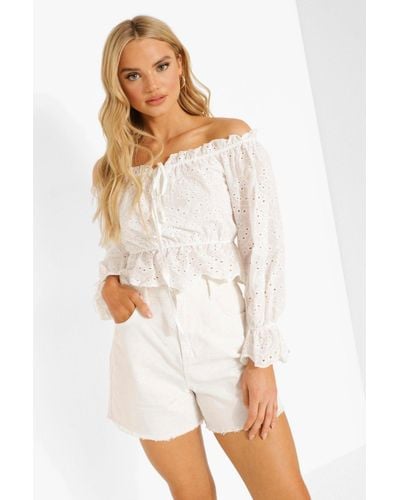 Boohoo Broderie Off The Shoulder Top - White