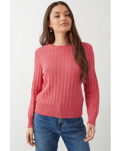 Dorothy Perkins Petite Stitch Detail Puff Sleeve Jumper - Red