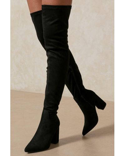 MissPap Over The Knee Faux Suede Heeled Boot - Black