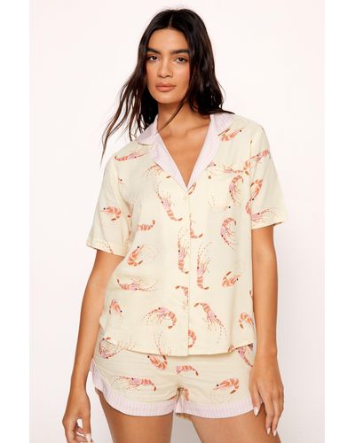 Nasty Gal Rayon Shrimp Stripe Boxy Shirt And Shorts Pyjama Set - Natural