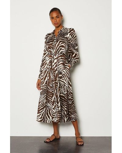 Karen Millen Silk Zebra Long Button Up Dress - Multicolour