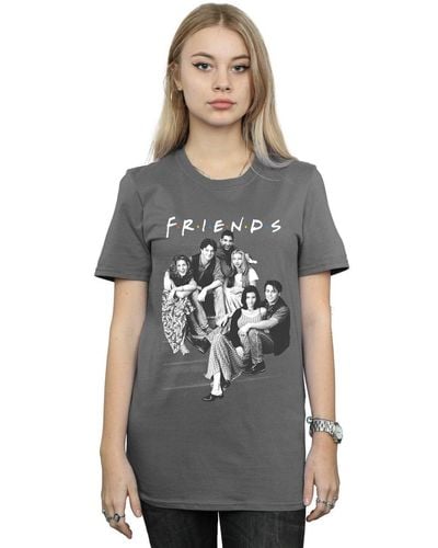 Friends Group Stairs Cotton Boyfriend T-shirt - Grey