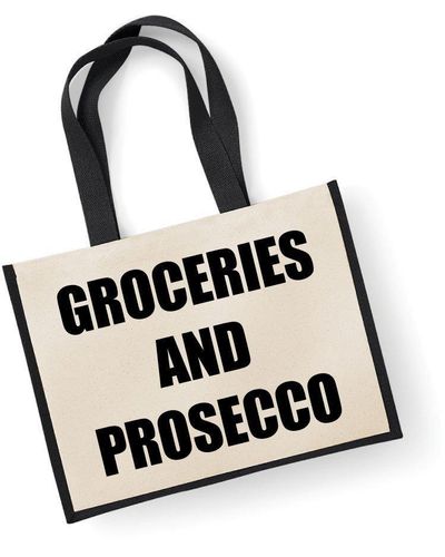 60 SECOND MAKEOVER Large Jute Bag Groceries And Prosecco Black Bag