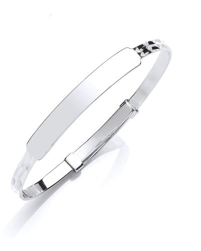 Jewelco London Silver Sparkle Cut Expanding Id Baby Bangle Bracelet - White