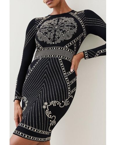 Karen Millen All Over Baroque Embellished Knit Mini Dress - Black