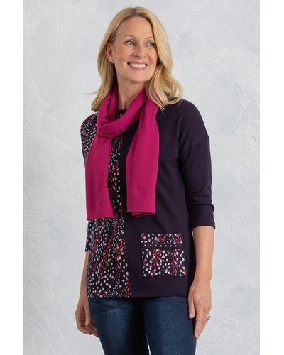 Anna Rose Pocket Front Knit Top With Scarf - Red