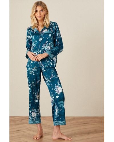 Monsoon Floral Satin Pyjama Set - Blue