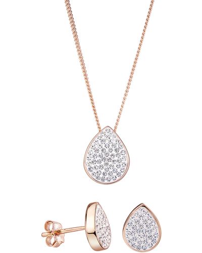 The Fine Collective Sterling Silver Rose Gold Plated Crystal Tear Drop Stud Earring & Pendant Necklace - Metallic