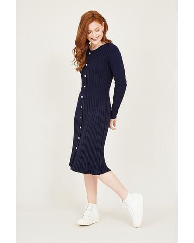 Yumi' Navy Button Knitted Dress - Blue