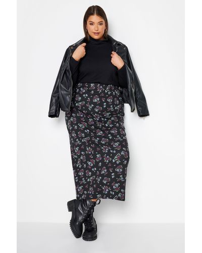 Yours Printed Maxi Skirt - Black
