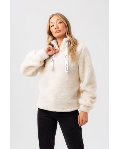 Hype Sherpa Drawcord High Neck Crew Neck - White
