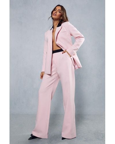 MissPap Premium Contrast Waist Tailored Trousers - Pink