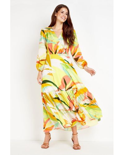 Wallis Lime Abstract Tiered Maxi Dress - Yellow