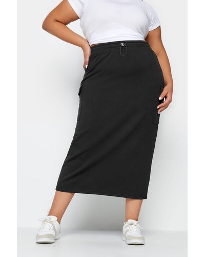 Yours Cargo Pocket Midi Sweat Skirt - Black