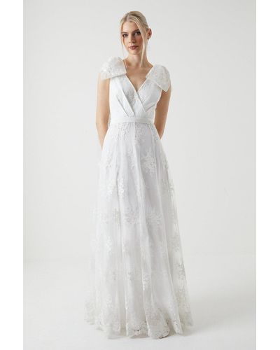 Coast Embroidered Mesh Bow Detail Wedding Dress - White