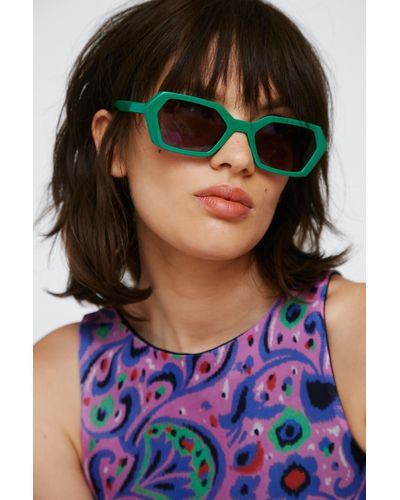 Nasty Gal Smoky Lens Hexagonal Sunglasses - Green