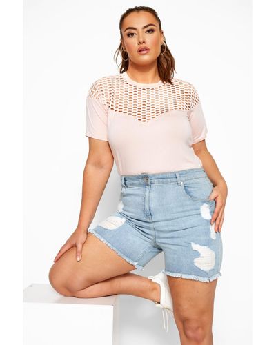 Yours Ripped Denim Mom Shorts - Blue