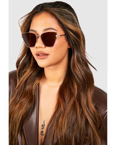 Boohoo Square Aviator Tinted Lens Sunglasses - Brown