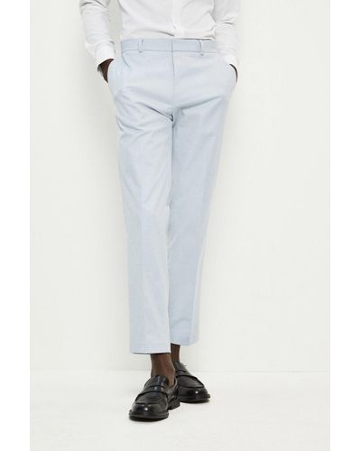 Burton Tailored Fit Blue Cotton Stretch Suit Trousers - White