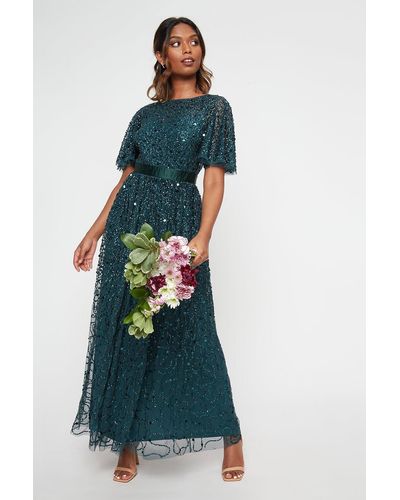 Dorothy Perkins Dark Green Embellished Maxi Dress - Blue