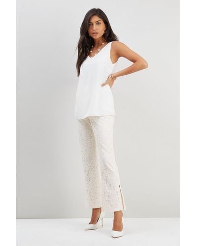 Wallis Ivory Lace Suit Flare Trousers - White
