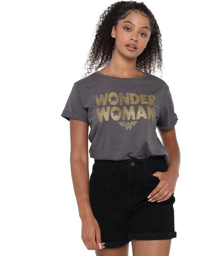 Dc Comics Wonder Woman Metalic Logo Fashion T-shirt - Black