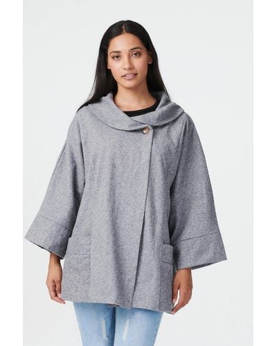 Izabel London Oversized Raglan Sleeve Coat - Grey