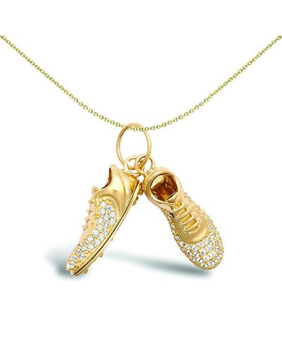 Jewelco London 9ct Gold Cz Pair Of Hanging Football Boots Novelty Pendant - Jpd604 - Metallic