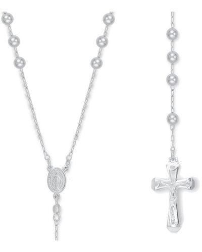 Jewelco London Sterling Silver Catholic Cross Rosary Beads Necklace 6mm 24 Inch - Sbb002-24 - Metallic