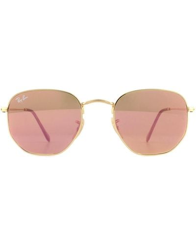 Ray-Ban Square Gold Copper Flash Mirror Sunglasses - Pink
