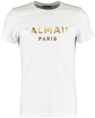 Balmain Paris Gold Branded Logo White T-shirt