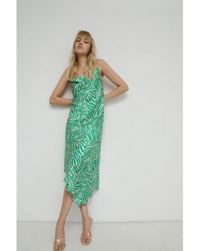 Warehouse Petite Cami Midi Dress With Asymmetric Hem - Green