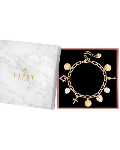 Lipsy Gold Plated And Pearl Talisman Charm Bracelet - Gift Boxed - Black