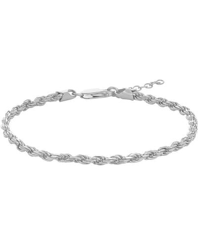 Simply Silver Sterling Silver 925 Small Diamond Cut Rope Chain Bracelet - Metallic