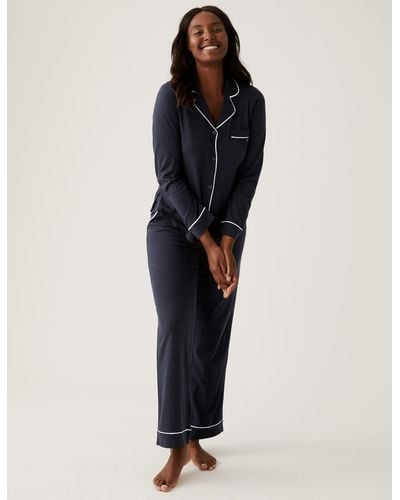 DKNY Signature Long Sleeve Notch Collar Pyjama Set - Blue