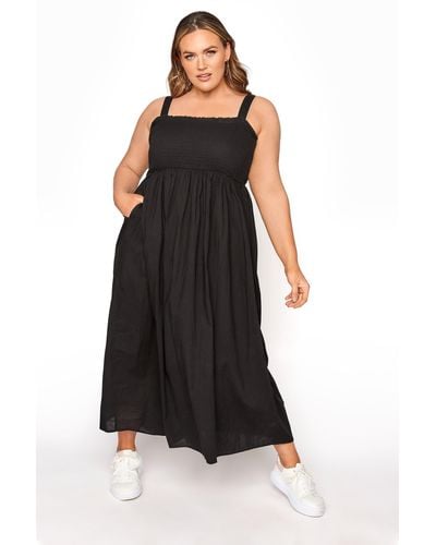 Yours Shirred Bust Strappy Maxi Dress - Black