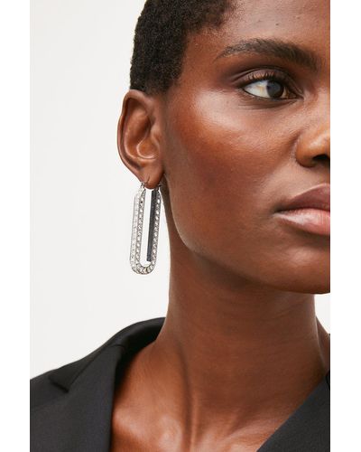 Karen Millen Silver Diamante Earrings - Brown