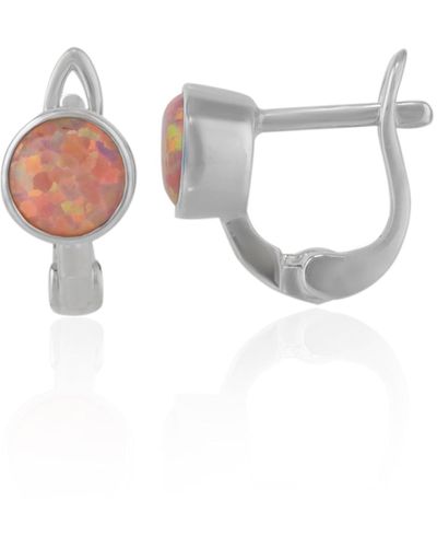 Spero London Sterling Silver High Quality Round Pink Opal Earring - White