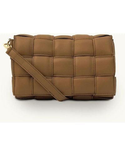 Apatchy London Padded Woven Leather Crossbody Bag With Latte Plain Strap - Brown
