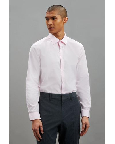 Burton Pink Slim Fit Long Sleeve Easy Iron Shirt - Grey