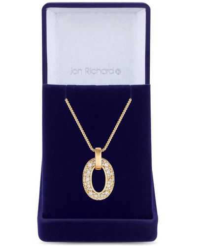 Jon Richard Gold Plated Micro Pave And Polished Open Pendant Necklace - Gift Boxed - Blue