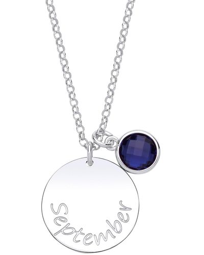 Jewelco London Silver Blue Cz Birthstone September Round Tag Necklace 16" 20mm - Gvk306sap