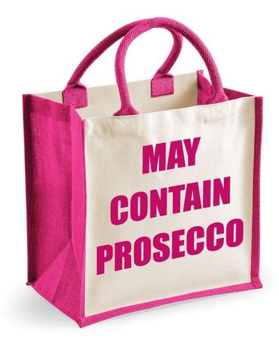 60 SECOND MAKEOVER Medium Jute Bag May Contain Prosecco Pink Bag New Mum