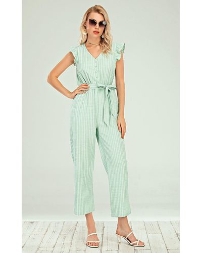 FS Collection Mint Green Stripe Sleeveless Jumpsuit With V Neckline