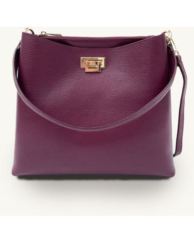 Apatchy London Plum Leather Tote Bag - Purple