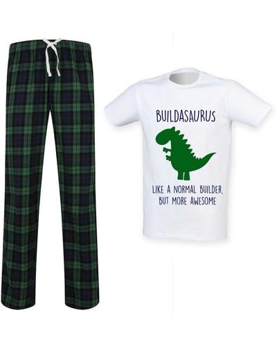 60 SECOND MAKEOVER Builder Dinosaur Tartan Pyjama Set - Green