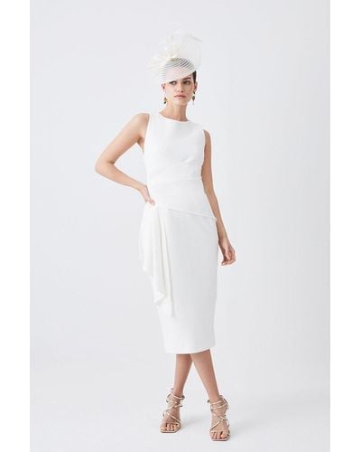Karen Millen Petite Structured Crepe Drape Side Midaxi Dress - White