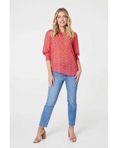 Izabel London Printed 3/4 Puff Sleeve Blouse - Red